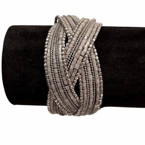 Elegant Silver-Tone Braided Beaded Bracelet